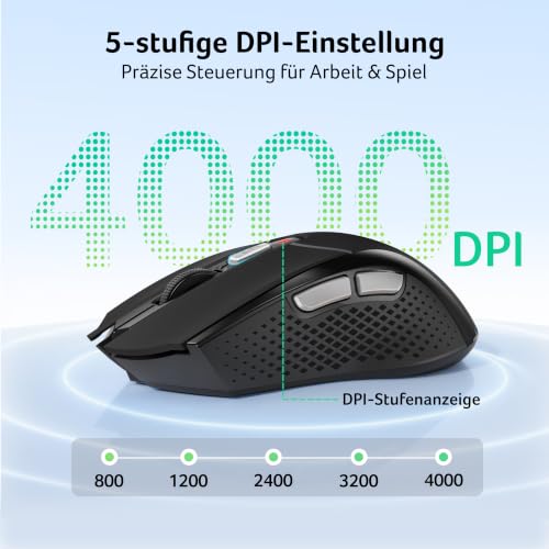 Acer Maus Kabellos 4000 DPI, Wireless Mouse 2,4Ghz mit 5 Einstellbare DPI, Batteriebetriebene Funkmaus, USB-A Computermaus für Laptop, PC, Chrombook-Schwarz