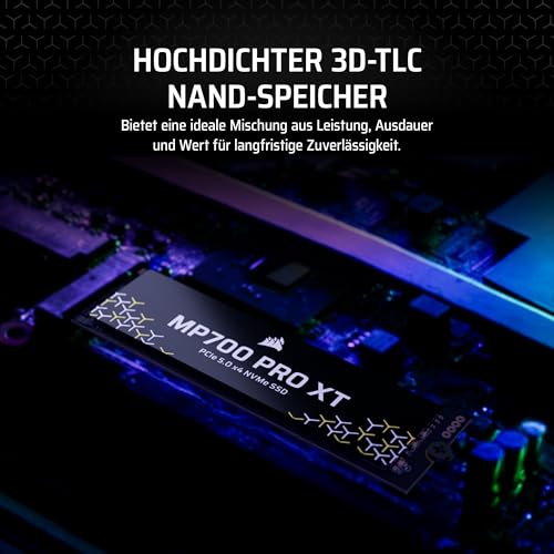 Corsair MP700 PRO XT 4TB PCIe 5.0 NVMe M.2 SSD – Bis zu 14.900 MB/s, Gen5-Geschwindigkeit, DirectStorage Ready für Gaming-PCs – Schwarz