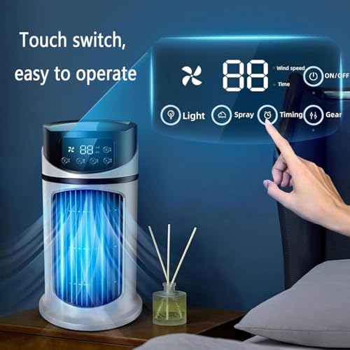 Tragbarer Mini-Kühler mit USB-Anschluss, 6 Geschwindigkeiten, 3 Modi, 300 ml Wassertank, Verdunstungskühlung für Reisen, Auto und Schreibtisch