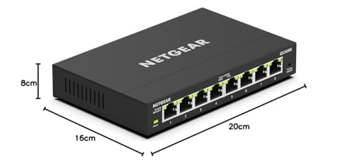 NETGEAR LAN Switch 8 Port, Managed Gigabit Netzwerk Switch GS308E | Desktop/Wandmontage, Heimnetz-Hub, Leiser Betrieb