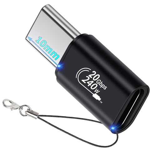 USB-C Stecker 10mm auf USB-C Buchse Adapter, 240W PD, 20Gbps, 4K Video | für iPhone 17 Air,16 Pro Max,15 Plus,iPad Pro/Air,Galaxy S26 S25 S24 S23 Ultra,Pixel 10A 9 Pro 8A 8 und mehr USB-C Geräte