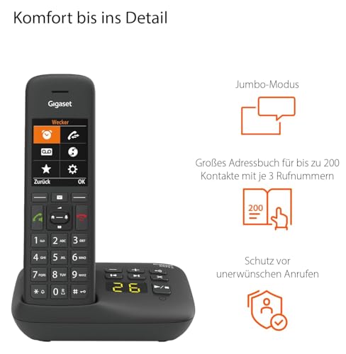 Gigaset C575A Duo - 2 Schnurlose DECT-Telefone mit Anrufbeantworter - großes Farbdisplay mit aktueller Benutzeroberfläche - Adressbuch - Jumbo-Modus und Anrufschutz, schwarz [Deutsche Version]