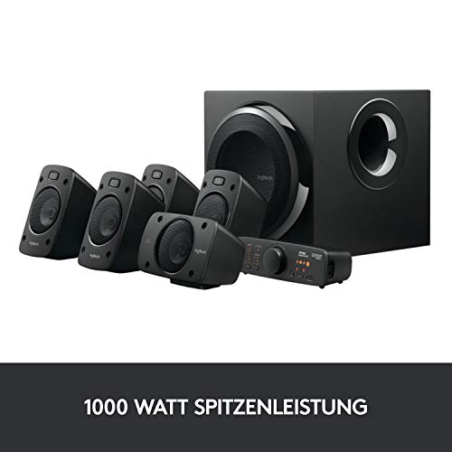 Logitech Z906 5.1 Sound System | 1000W Surround Sound Lautsprecher, THX, Audio-Eingänge, Fernbedienung, EU Stecker, PC/PS4/Xbox/TV/Smartphone - Schwarz