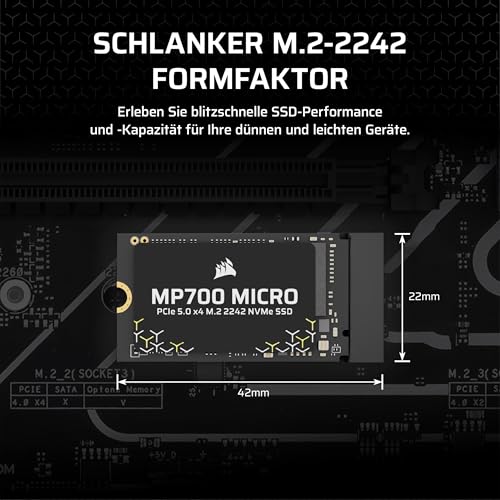 CORSAIR MP700 MICRO 2TB PCIe 5.0 NVMe M.2 2242 SSD – Schwarz | Bis zu 10.000 MB/s Lesen, 8.500 MB/s Schreiben, Gen5 Geschwindigkeit für Laptops & Mini-PCs