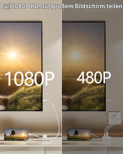 HDMI Adapter für iPhone [MFi Zertifiziert] 1080P Digital AV Bildschirm Konverter für iPhone/iPad, Plug & Play, Video & Audio Sync Kompatibel mit TV/HDTV/Monitor/Projektor kein Netzteil erforderlich