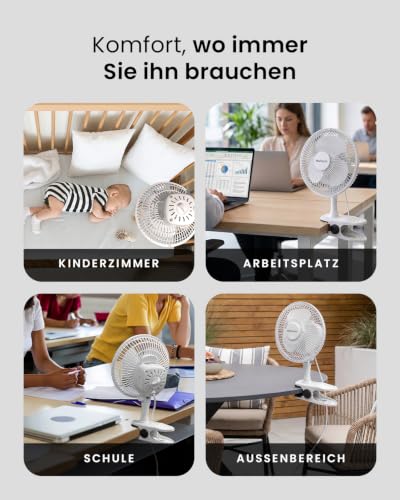 Pro Breeze Mini Ventilator mit Clip, 20 cm Durchmesser, 2 Geschwindigkeitsstufen, stabiler Clip - Ventilator leise, ideal als Tischventilator am Schreibtisch, für Growbox, Zuhause im Schlafzimmer