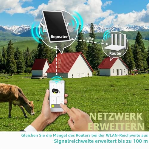 LCLCTEK® WiFi-Repeater, Solar, Akku, für den Außenbereich, kabellos, leistungsstark, WLAN-Verstärker, Abdeckung 100 m, Outdoor-Repeater, WiFi-Extender, 2,4 GHz, 300 Mbps, ideal für große Räume (15
