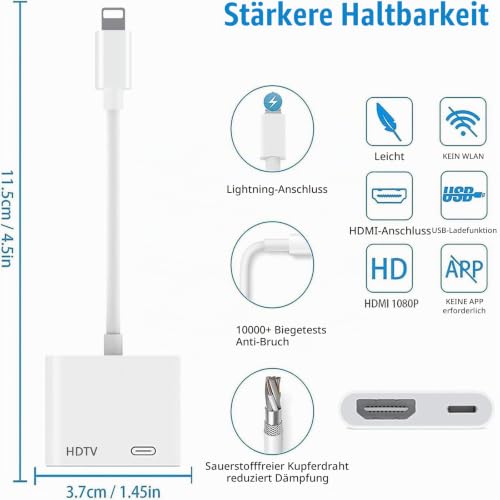 Lightning HDMI Adapter,【Apple MFI Zertifiziert】 Lightning auf HDMI, i-Phone H-DMI Adapter, A-dapter L-ightning auf H-DMI