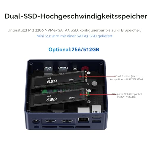 Beelink MINI-S12 Mini PC, 12th Gen Intel Alder Lake-N95 Processor (up to 3.40GHz) Mini Computer, 8GB RAM 256GB SSD Windows 11 Home Business Mini Desktop PC, Dual HDMI/WiFi 5/BT4.2/RJ45 2.5G