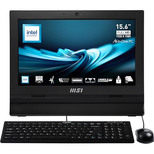 MSI PRO AP162T ADL-019DE AIO Desktop-PC, 15,6“ FHD IPS, Intel N100 CPU, 4 GB DDR4 RAM, 128GB PCIe NVMe SSD, WiFi 6E, Webcam & Lautsprecher - Tastatur, Maus, Windows 11 Pro - Schwarz