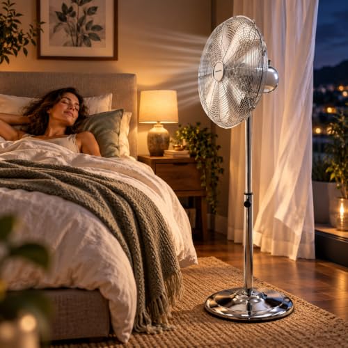 Syntrox Germany SVT-50W Chrome Retro Ventilator mit Oszillation Axialventilator Standventilator Windmaschine Lüfter Gebläse Luftkühler