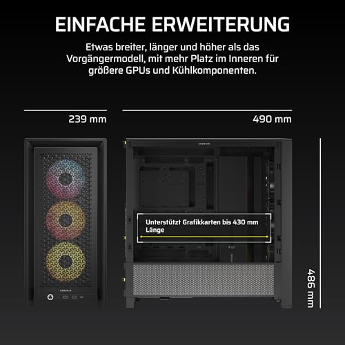 CORSAIR Frame 4000D RS ARGB Modulares Mid-Tower ATX PC-Gehäuse – Schwarz | Hoher Luftstrom, 3x Vorinstallierte RS ARGB-Lüfter, ASUS BTF, MSI Project Zero, Gigabyte Project Stealth