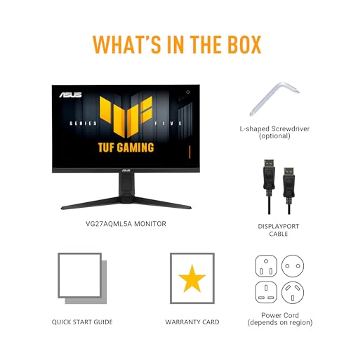 ASUS TUF Gaming VG27AQML5A 27 Zoll QHD 300Hz Fast IPS Gaming Monitor | ELMB Sync, 1ms, 95% DCI-P3, FreeSync Premium, Shadow Boost, Gaming AI, G-SYNC Compatible, DisplayHDR 400, für PS5