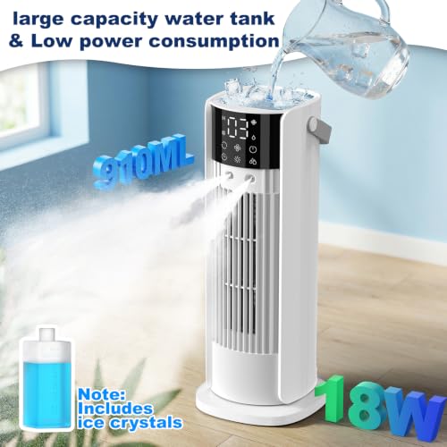 Klimaanlage Mobil, 4-In-1 Luftkühler mit Wasserkühlung, Mobile Klimaanlage con Tanque de 900ml, 3 Gebläsestufen, 90° Oszillation, LED-Display, Leise Klimaanlage mit Luftbefeuchter (Weiß)