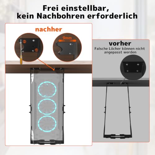 PUTORSEN PC Halterung unter Schreibtisch, Maximale Breite bis zu 340 mm, bis zu 35 kg Tragfähigkeit, PC Untertisch Halterung mit Schutzpolster, Heavy Duty Computergehäuse,Schwarz