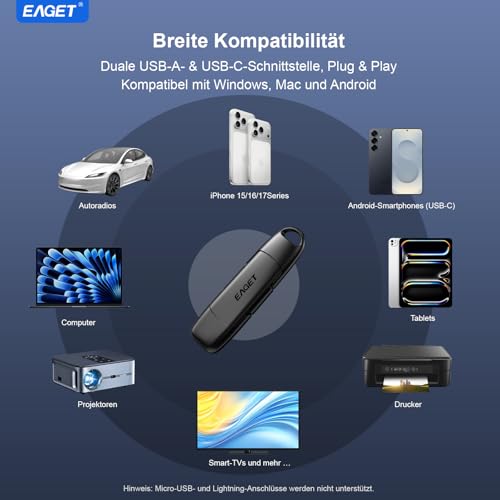 512GB USB C Stick, Bis zu 400 MB/s Lesen & 360 MB/s Schreiben, Dual Drive Typ-C & USB-A, USB 3.2 Speicherstick,Metallgehäuse, USB Flash Drive für iPhone 15/16/17,Android-Handy,Tablet, Laptop,Mac,PC