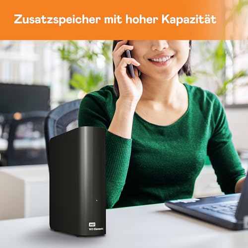 WD Elements Desktop-Speicher 24 TB (Desktop-Speicher USB 3.0-kompatibel, Zusatzspeicher für Fotos, Musik, Videos und alle anderen Dateien, stoßfest) Schwarz
