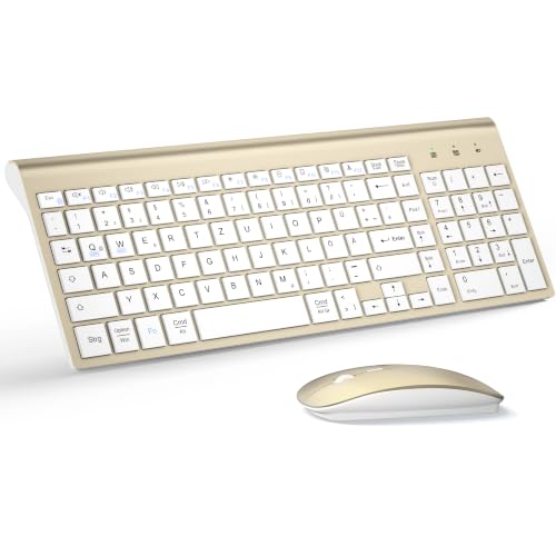 Kabelloses Ultradünnes Tastatur Maus Combo mit Dual System - Weißgolden
