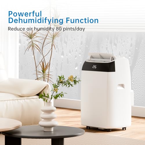 Klimaanlage Mobil 12000 BTU, Kühlen Entfeuchten Ventilato, 2.6KW Mobile Klimagerät mit Abluftschlauch, Leiser Betrieb <52 dB, Intelligente Steuerung Energiesparmodus, für Raumgröße bis 52㎡, Weiß B