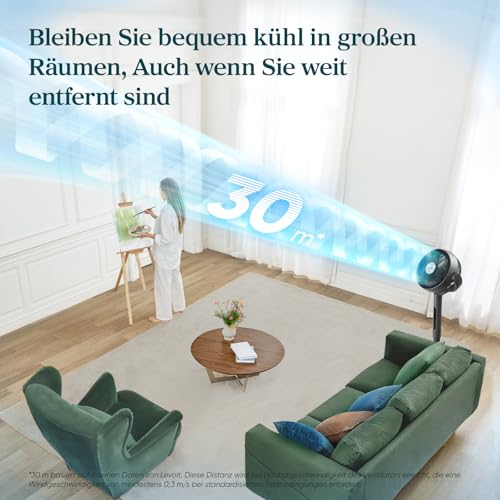 Levoit 20dB WLAN Standventilator, 2465 m³/h Luftvolumen, Grau, 110 cm | 4 Modi 12 Stufen, schnelle Raumluftzirkulation mit Sensorsteuerung, 12Std Timer & Fernbedienung für Wohn- und Schlafräume