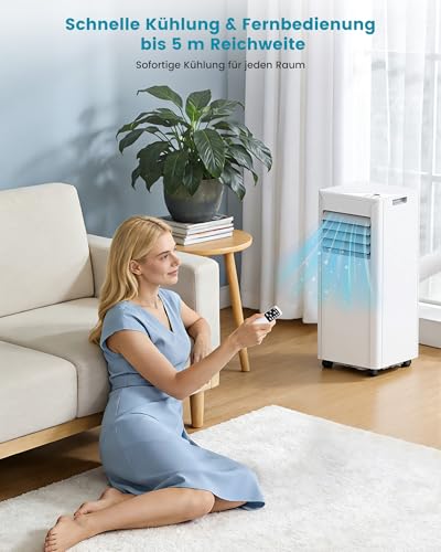 Mobile Klimaanlage 9000 BTU (2,6 kW) | 4-in-1 Klimagerät mit Abluftschlauch zum Kühlen, Entfeuchten, Ventilieren & Schlafen | für Räume bis 28 m² | Energieeffizienzklasse A