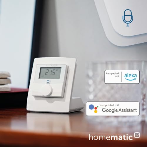 Homematic IP Smart Home Wandthermostat mit Luftfeuchtigkeitssensor + Tischaufsteller, digitales Thermostat Heizkörper/Fußbodenheizung, App, Alexa, Google Assistant, Temperaturmessung, Energie sparen