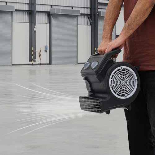 YUNRUX Bodenventilator 0°45°90° Windbläswinkel Turbolüfter 8m/s 12m/s 15m/s Windgeschwindigkeit Bodentrockner 20 bis 120 Min Timing-Funktion Luftentfeuchter Innenbereich Trocknungsgerät Bautrockner