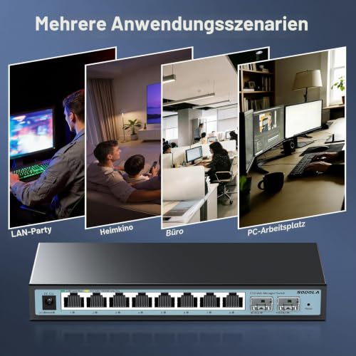 SODOLA 10 Port 2.5Gb Web Managed Switch, 8 x 2,5Gbit Base-T-Ports, 2 x 10G SFP+, Lüfterloser Multi-Gigabit Ethernet-Switch für Wireless AP, NAS, PC