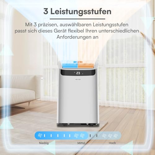 BE COOL mobiles Klimagerät 14000 BTU mit Heizung & WLAN, 4 in 1 Klimaanlage mit Entfeuchter und Ventilator, für Räume bis 48 m², Fernbedienung, Timer, Alexa & Google Assistant, grau