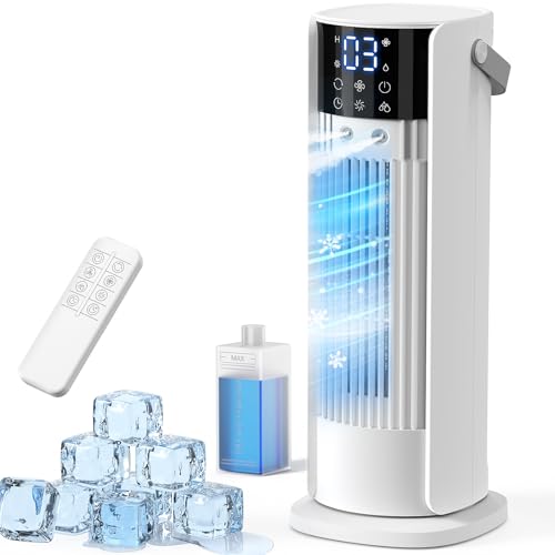 Klimaanlage Mobil, 4-In-1 Luftkühler mit Wasserkühlung, Mobile Klimaanlage con Tanque de 900ml, 3 Gebläsestufen, 90° Oszillation, LED-Display, Leise Klimaanlage mit Luftbefeuchter (Weiß)