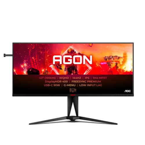 AOC AGON AG405UXC - 40 Zoll WQHD Gaming Monitor, 144 Hz, 1 ms GtG, HDR400, FreeSync Prem., G-Sync comp., (3440x1440, HDMI, DisplayPort, USB-C (90W PD), USB Hub) schwarz/rot