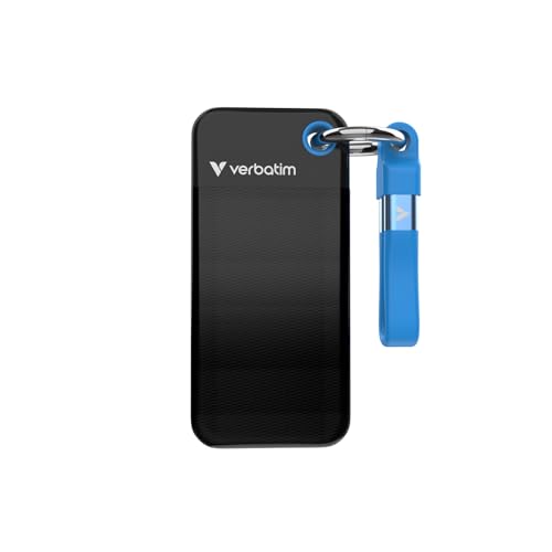 Verbatim Pocket SSD 1TB Externe SSD USB 3.2 Gen2 1000MB/s Schwarz Grau | Externe Festplatte bis 1000MB/s lesen & schreiben, USB-C Kabel und Schutzhülle für PC, Mac, Konsole, Smartphone