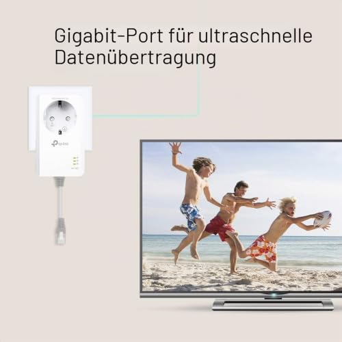TP-Link TL-PA7027P KIT Powerline Netzwerkadapter (1000Mbit/s über Powerline) weiß & TL-PA7017 P AV1000 Gigabit Powerline Adapter mit Steckdose (1x Gigabit Port, Plug und Play, energiesparend) weiß