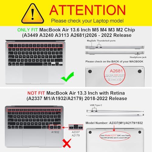 Fintie Hülle Kompatibel mit MacBook Air 13,6 Zoll M5 M4 M3 M2, Transparent | A3449 A3240 A3113 A2681 (2026-2022), Ultradünne Hartschale Schutzhülle Snap Cover