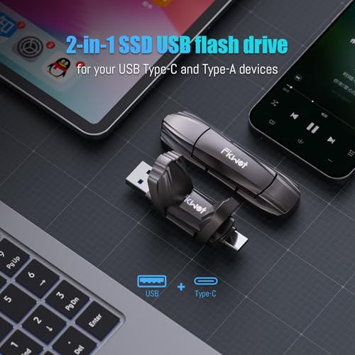 Fikwot FU388 1TB Portable SSD, USB 3.2 Gen2 bis zu 1050MB/s, Externe SSD mit USB A und Typ-C, Externe SSD-Festplatte für iPhone15/16/Android/PC/Mac