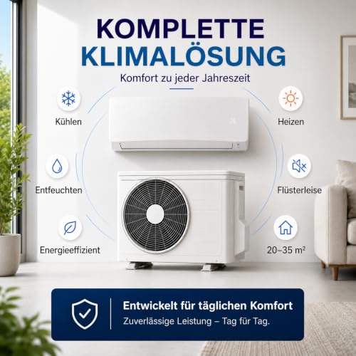 DreamGoods Split Airco - Klimaanlage ohne Ablaufschlauch - Wechselrichter Klimaanlage 12.000 BTU - Kühlen & Heizen - Luftentfeuchter - Außengerät