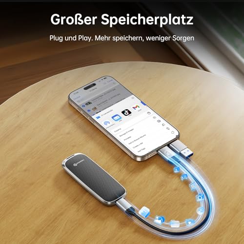 PHIXERO P10PRO Externe Tragbare NVMe SSD 2TB, Bis zu 1050MB/s, USB 3.2 Gen2, Inklusive 2-in-1 USB C Kabel, Externe Festplatte Portable SSD für iPhone 15/16 PRO/Android/Mac, Schwarz