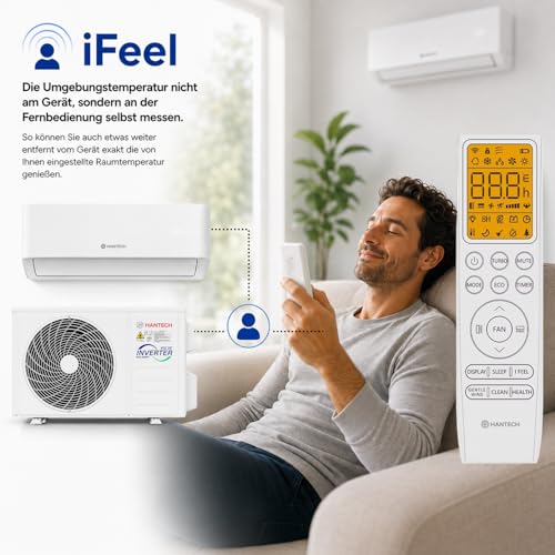 Split Klimaanlage 18000 BTU (bis 60m²) HANTECH H-PRO Heiz-&Kühlfunktion, Luftfilter, WIFI, Montagematerial