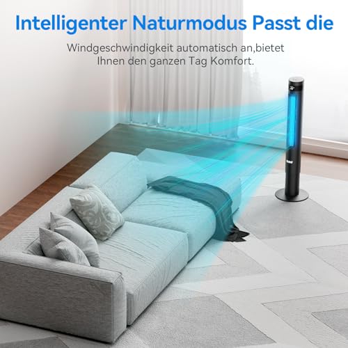 YASHE Turmventilator mit Fernbedienung, 3 Geschwindigkeitsstufen, 3 Modi, 28 dB leiser, 12-Stunden-Timer, 85°-Oszillation ohne Rotorblätter für Zuhause, Schlafzimmer und Büro