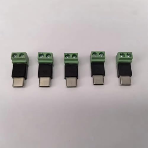 5 Stk Typ C Stecker auf 2 poligen Anschluss, Lötfreie Anschlüsse, 5V 3A, USB C 2Pin Lötfreier Adapter, Crimp Klemmleiste Stecker, Kein Datentransfer, für Tablets, Kameras, Spielzeug, Kleingeräte etc