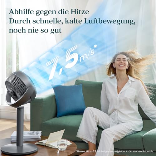 Levoit 20dB WLAN Standventilator, 2465 m³/h Luftvolumen, Grau, 110 cm | 4 Modi 12 Stufen, schnelle Raumluftzirkulation mit Sensorsteuerung, 12Std Timer & Fernbedienung für Wohn- und Schlafräume