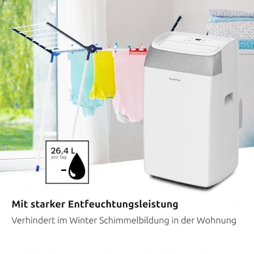 TechniSat TECHNIPOLAR 3 - mobiles Klimagerät mit Abluftschlauch, Weiß | bis 30 qm Raumgröße, 10000 BTU/h Kühlleistung, Luftentfeuchter, Ventilator, Timer, Fernbedienung, Fensterkitt, max. 64 dB