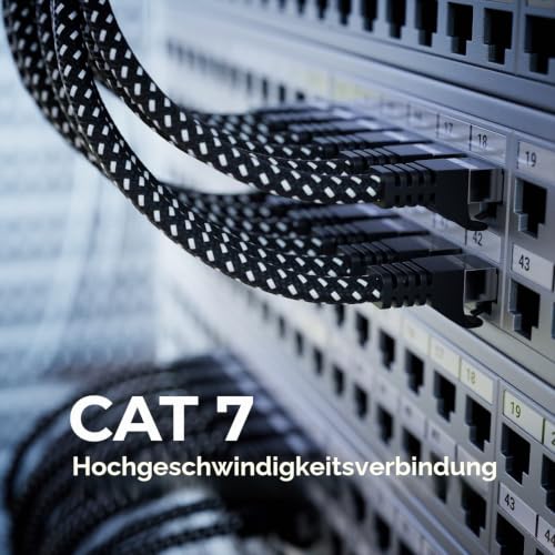 deleyCON 1,5m CAT7 LAN Kabel Nylon AWG27 600 MHz 10 Gbit/s - Schwarz