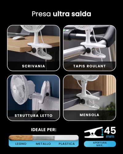Pro Breeze Mini Ventilator mit Clip, 20 cm Durchmesser, 2 Geschwindigkeitsstufen, stabiler Clip - Ventilator leise, ideal als Tischventilator am Schreibtisch, für Growbox, Zuhause im Schlafzimmer