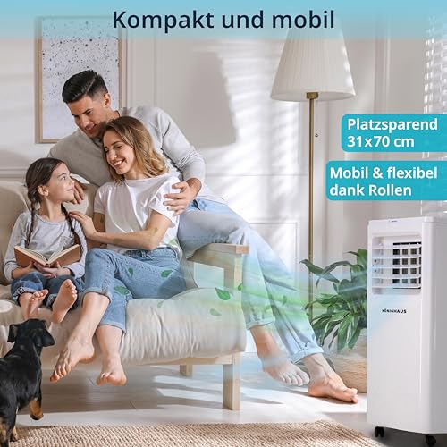 Könighaus Smarte Mobile Klimaanlage 9000 BTU für Räume bis 20m² - 4-in-1