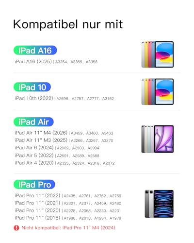 Inateck Hülle mit Tastatur für iPad 11(A16)/10. Gen, Ultraleicht 450g