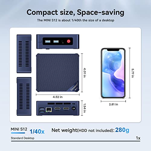 Beelink Mini S12 Mini PC, Intel N95(4C/4T, bis zu 3.4Ghz) 8G DDR4 480G SSD | Mini Computer Windows 11 Home, 4K Dual HDMI, 25W TDP/WiFi 5/BT4.2/RJ45 2.5G Office Mini Desktop