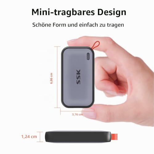 SSK SSD Festplatte Extern 500GB, bis zu 1050MB/s, Portable Externe NVME SSD
