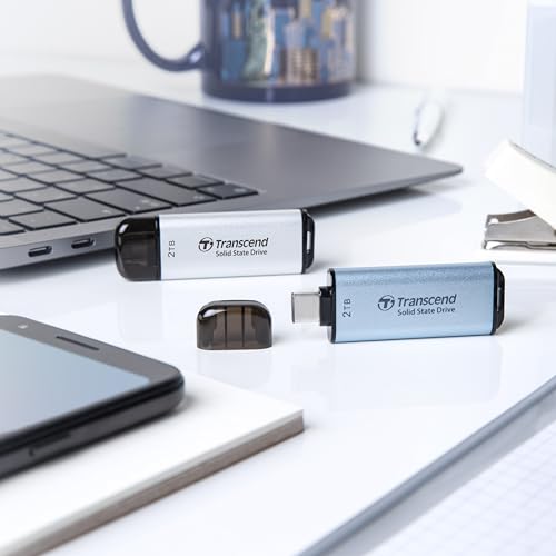 Transcend 512GB ESD300 Portable SSD 1050 MB/s Typ C, Himmelblau, USB-Stick | Externe SSD mit USB 3.2 Gen 2 für iPhone 17, 16, 15, iPad, Mac, Pixel 11, Steam Deck, Android und Smart-TV