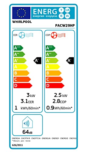 Whirlpool PL Klimaanlage, tragbar, 9 K BTU oder 2,5 kW, R290, umkehrbar, Wärmepumpe, weiß, A+, A+